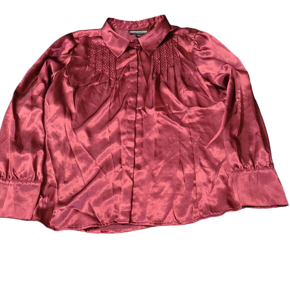 Norton McNaughton Womens Button Up Blouse Burgundy Size 14 Polyester Long Sleeve - Picture 1 of 12